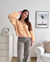 Strickjacke gestreift Rosa/Gelb