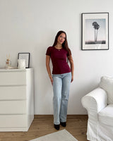 Ribbed Kurzarm Shirt Weinrot