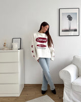 California Sweater Beige/Weinrot