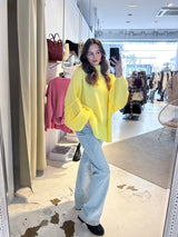 Oversized Strickpullover mit Stehkragen Gelb