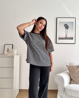 T-Shirt mit Doppelstreifen Navy/Weiß
