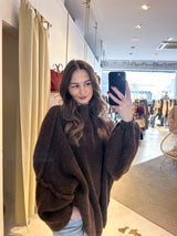 Oversized Strickpullover mit Stehkragen Braun