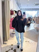 Oversized Strickpullover mit Stehkragen Braun