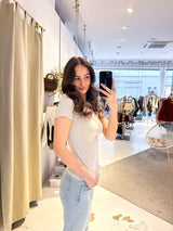 Ribbed Kurzarm Shirt Beige