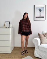 Longsleeve mit Doppelstreifen Dunkelbraun
