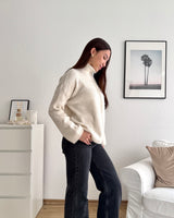 Strickjacke mit Zipper Beige