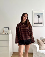 Longsleeve mit Doppelstreifen Dunkelbraun
