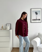 Kurze Waffle Bluse Weinrot