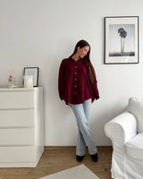 Kurze Waffle Bluse Weinrot
