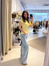 Ribbed Kurzarm Shirt Gelb