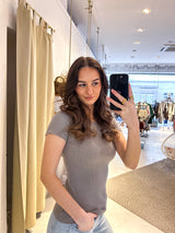 Ribbed Kurzarm Shirt Taupe