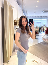 Ribbed Kurzarm Shirt Taupe