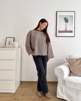 Longsleeve mit Doppelstreifen Braun/Weiß