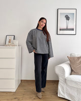 Longsleeve mit Doppelstreifen Navy/Weiß