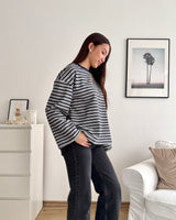 Longsleeve mit Doppelstreifen Navy/Weiß