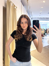 Ribbed Kurzarm Shirt Schwarz