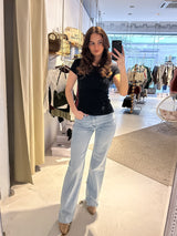 Ribbed Kurzarm Shirt Schwarz