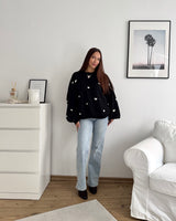 Strickpullover mit kleinen Herzen Schwarz/Weiß