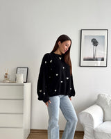 Strickpullover mit kleinen Herzen Schwarz/Weiß