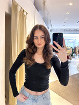 Cropped Rib Longsleeve Schwarz
