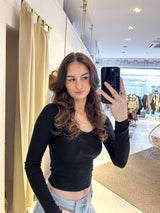 Cropped Rib Longsleeve Schwarz