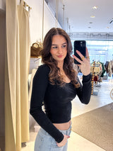Cropped Rib Longsleeve Schwarz