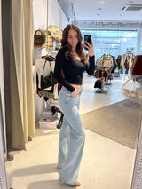 Cropped Rib Longsleeve Schwarz