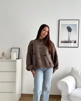 Strickpullover mit kleinen Herzen Hellbraun/Braun