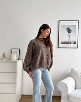 Strickpullover mit kleinen Herzen Hellbraun/Braun