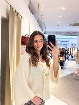 Strickpullover mit Schleife Creme