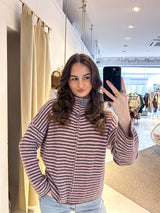 Strickjacke mit Zipper fein gestreift Braun/Rosa