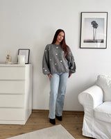 Strickpullover mit kleinen Herzen Grau/Weiß