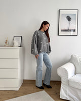 Strickpullover mit kleinen Herzen Grau/Weiß