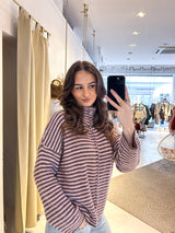 Strickjacke mit Zipper fein gestreift Braun/Rosa