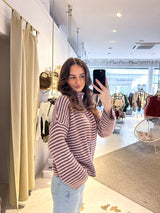 Strickjacke mit Zipper fein gestreift Braun/Rosa