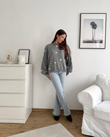 Strickpullover mit kleinen Herzen Grau/Weiß
