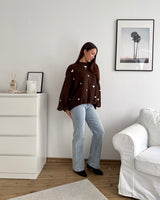 Strickpullover mit kleinen Herzen Braun/Weiß