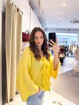 Strickpullover mit Schleife Gelb