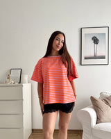 T-Shirt mit Streifen Rosa Neon Orange