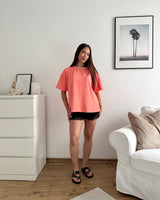 T-Shirt mit Streifen Rosa Neon Orange