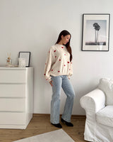 Strickpullover mit kleinen Herzen Beige/Rot