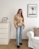 Kunstlederjacke mit hohem Kragen Beige
