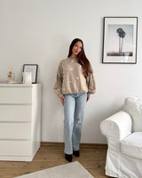Strickpullover mit kleinen Herzen Taupe/Weiß