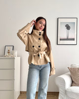 Kunstlederjacke mit hohem Kragen Beige