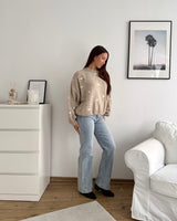 Strickpullover mit kleinen Herzen Taupe/Weiß