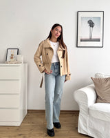 Kunstlederjacke mit hohem Kragen Beige