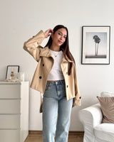 Kunstlederjacke mit hohem Kragen Beige