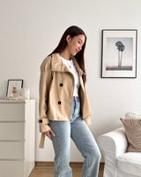 Kunstlederjacke mit hohem Kragen Beige