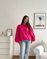 Strickpullover mit kleinen Herzen Pink/Rot
