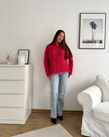 Strickjacke mit Zipper fein gestreift Pink/Rot